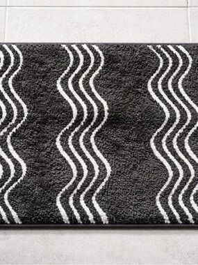 New Charcoal and White Wave Bath Mat - Home Bath 24x16 Inch - 2 Pack